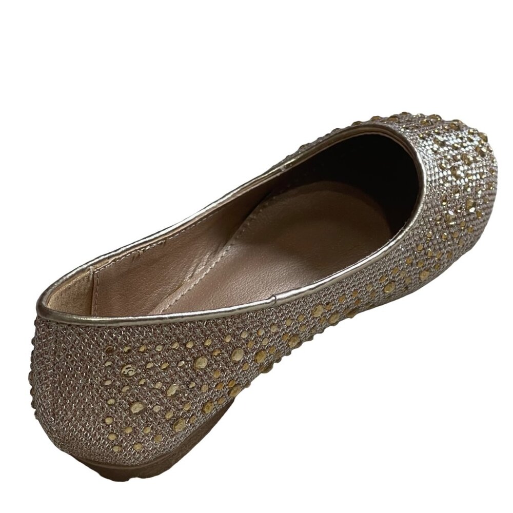Lucky Top Toddler Girl Gold Sparkle Rhinestone Glitter Ballet Flat Dress Shoe 9 - Picture 6 of 6
